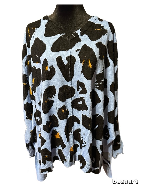 Mud Pie Tops - Mud Pie Blue Animal Print V-Neck Sweater with Black and Mustard Spots